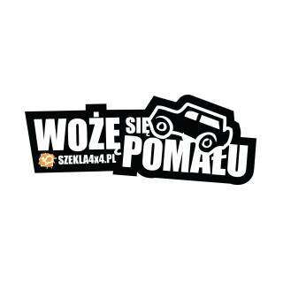 Woze sie pomalu sticker: lettering with an off-roader silhouette and the Szekla4x4.pl address