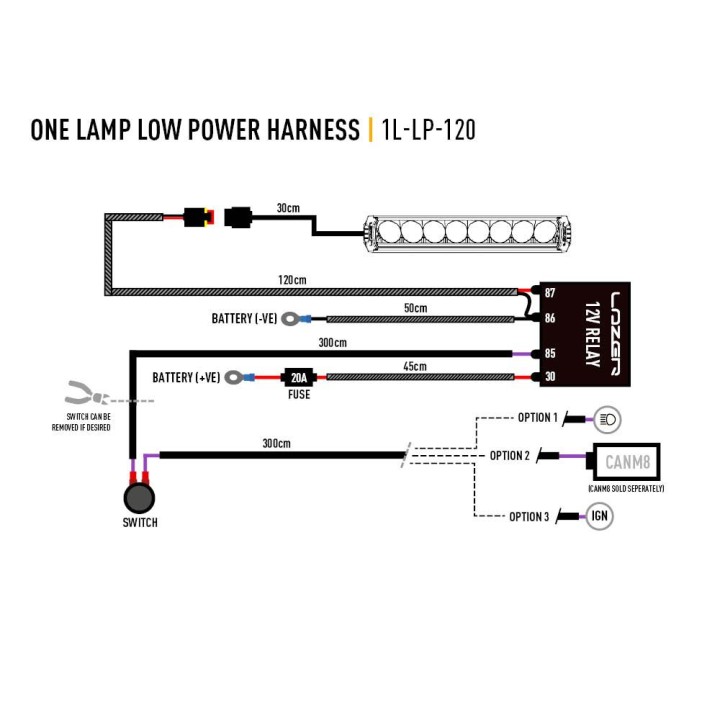 Wišzka do podłšczenia pojedynczej lampy 12V - LAZER ST-Range, Triple-R Elite (Gen2), Linear, Sentinel