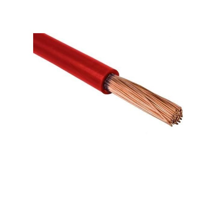 Red cable with the copper strands fanned out at the cut end