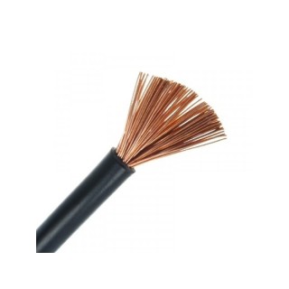 Black cable with the copper strands fanned out at the cut end