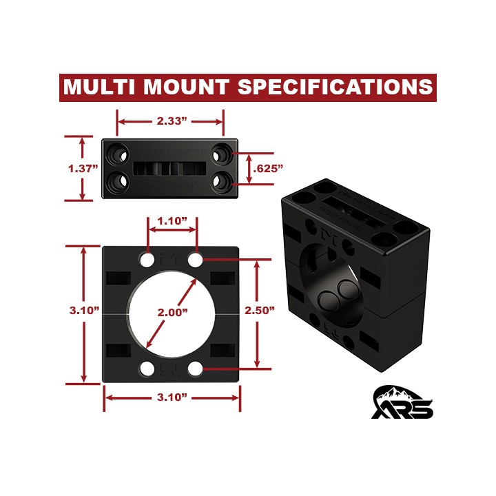 Multi-Mount, 2" Tube Universal Accessory Mount, Pair, 8 Bolt