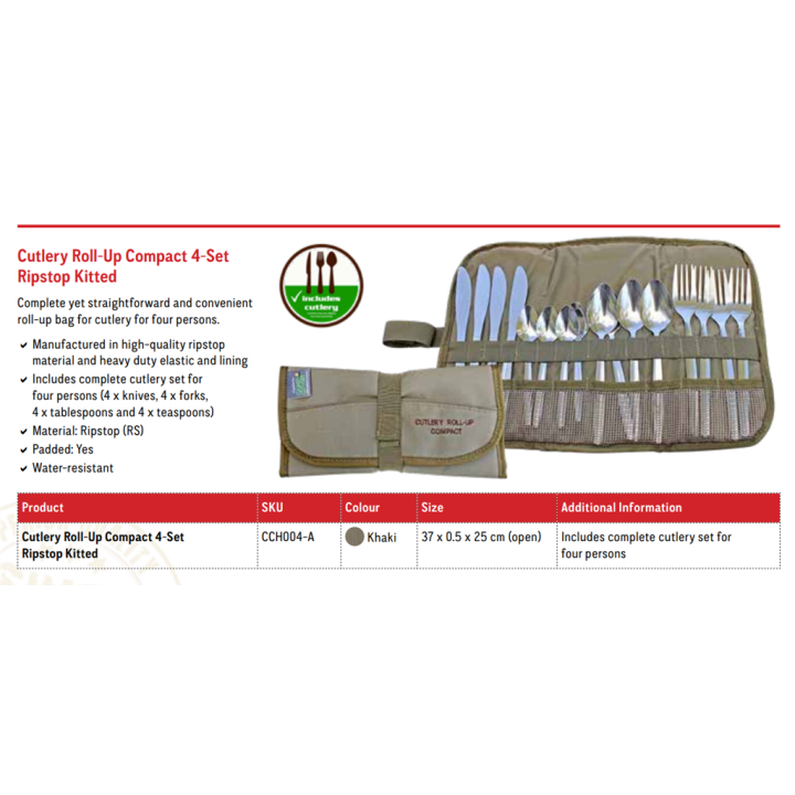 CAMP COVER CUTLERY ROLL-UP COMPACT 4-SET (INCL. CUTLERY)