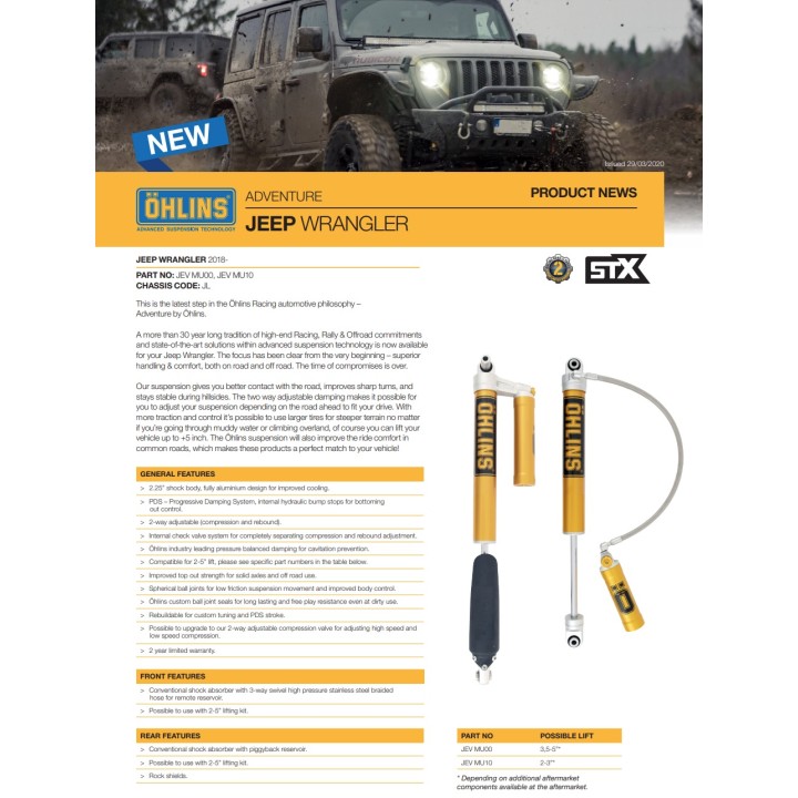 JEV MU00 OHLINS ADVENTURE STX FOR JEEP WRANGLER JL lift 3,5 - 5"