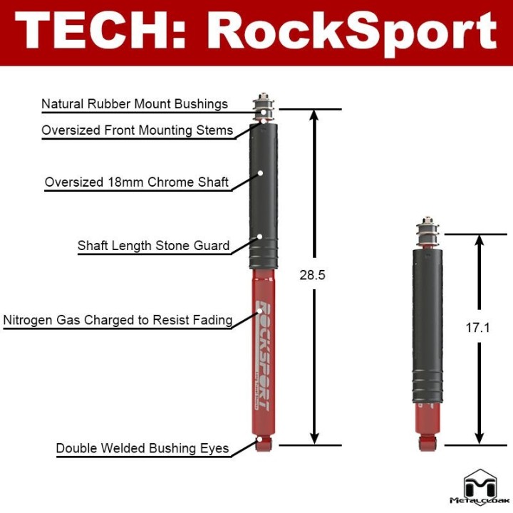 RockSport RED Long Travel Shock, JK Wrangler, Front, Pair METALCLOAK - view 2