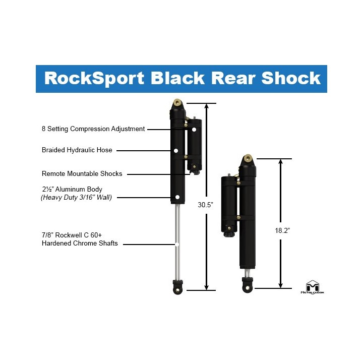RockSport BLACK, 2.5"/3.5" JL Wrangler Adjustable Reservoir Shocks, Rear, Pair METALCLOAK - view 11