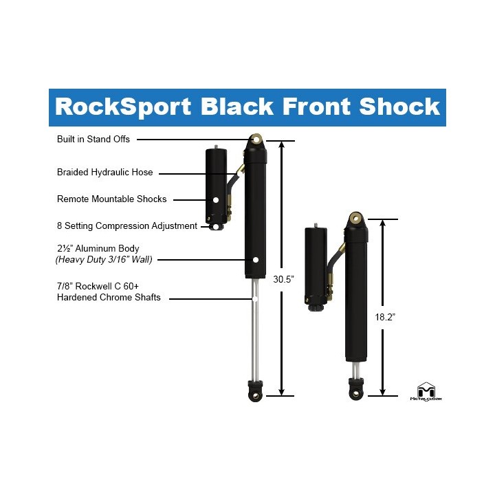 RockSport BLACK, 4.5"/5.5" JL Wrangler & JT Gladiator Adjustable Reservoir Shocks, Front, Pair METALCLOAK - view 3