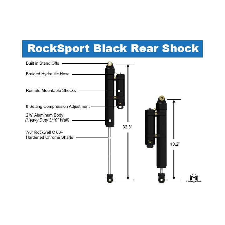 RockSport BLACK, 4.5"/5.5" JL Wrangler Adjustable Reservoir Shocks, Rear, Pair METALCLOAK - view 9