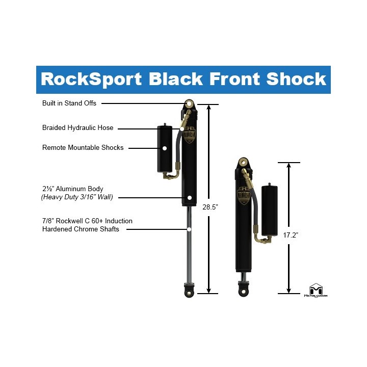 RockSport BLACK, 2.5"/3.5" JL Wrangler & JT Gladiator Reservoir Shocks, Front, Pair, Standard Axle Edition METALCLOAK - view 11