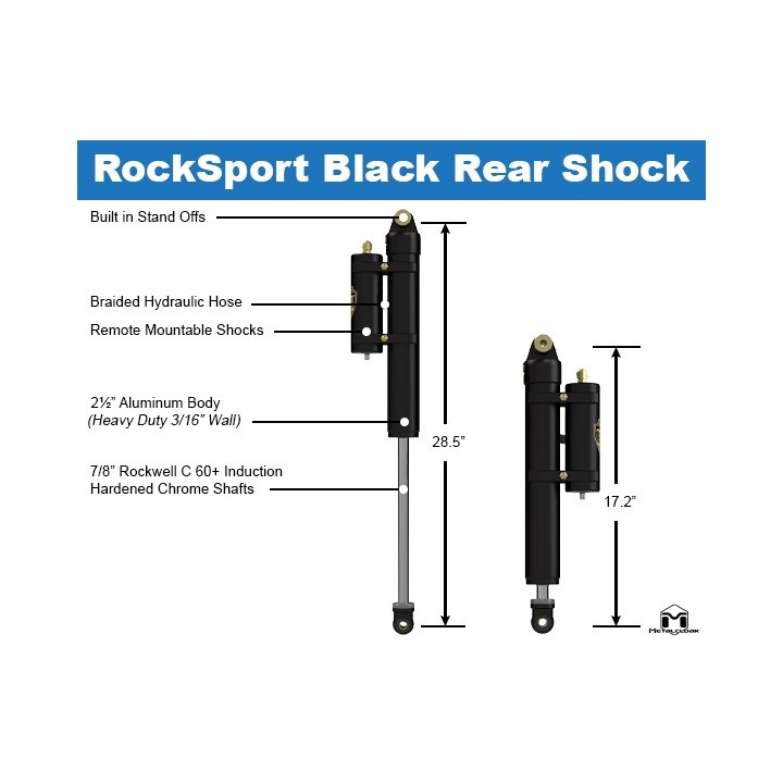 RockSport BLACK, 2.5"/3.5" JL Wrangler Reservoir Shocks, Rear, Pair METALCLOAK - view 3