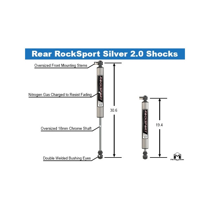 MetalCloak RockSport Silver 2.0 – Rear Shocks Jeep Wrangler JL