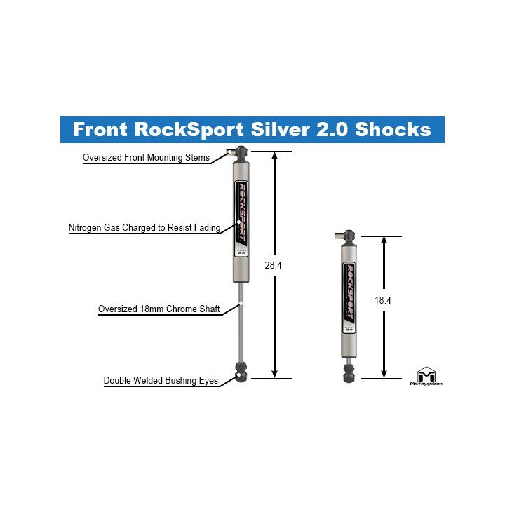MetalCloak RockSport Silver 2.0 – Front Shocks for Jeep Wrangler JL / Gladiator JT
