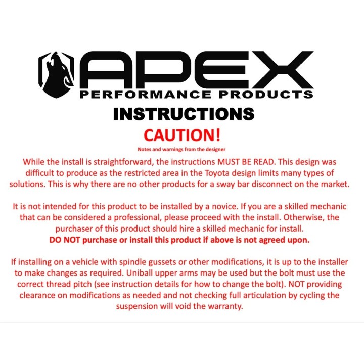 kwikLYNX APEX Toyota Front Sway Bar Disconnect Kit