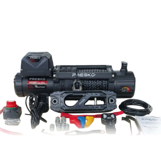 Presko Raptor 13.500 FAST Winch – Synthetic Rope | 12V | 6130 kg Pulling Capacity | Fast 153:1 Gear Ratio
