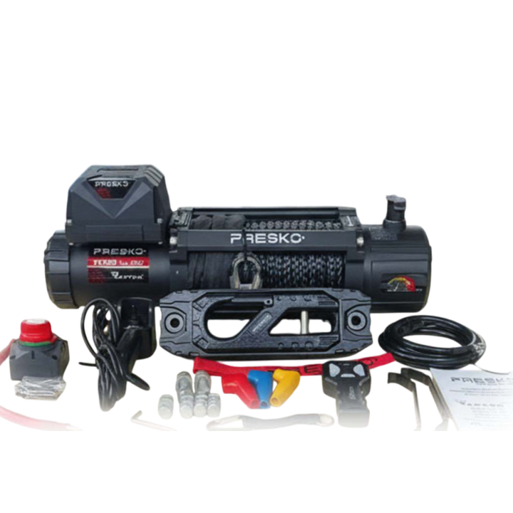 Presko Raptor 13.500 FAST Winch – Synthetic Rope | 12V | 6130 kg Pulling Capacity | Fast 153:1 Gear Ratio