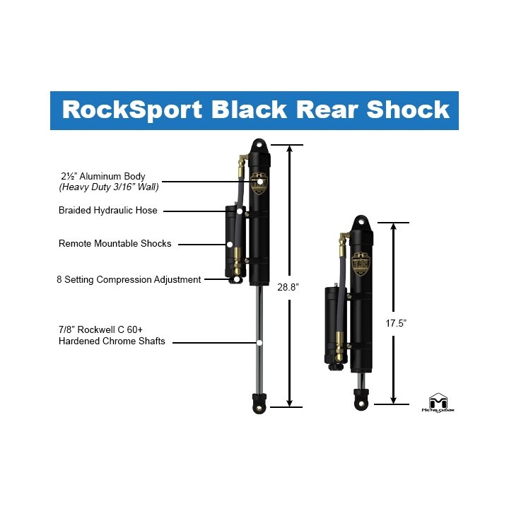 RockSport BLACK 2.5"/3.5" JK Wrangler Reservoir Long Travel Shocks Adjustable Rear Pair METALCLOAK - view 7