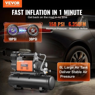 VEVOR 12V Air Compressor 6L Tank 150 PSI 6.35 CFM – Portable Tire Inflator