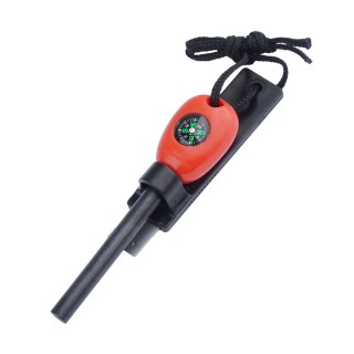 MFH 27107 Ferro Rod Fire Starter with Compass Red