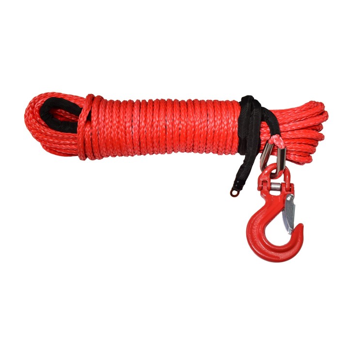 PRESKO XIN008-10mmx28M+H-R – 10 mm x 28 m synthetic winch rope with 3.15 T hook, red
