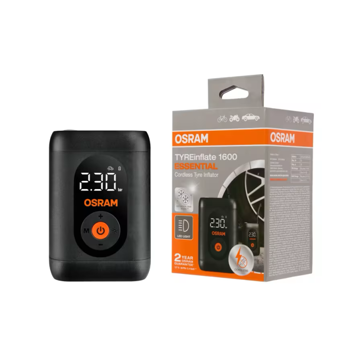 OSRAM TYREinflate 1600 ESSENTIAL – cordless digital tyre inflator, USB-C, 7 bar