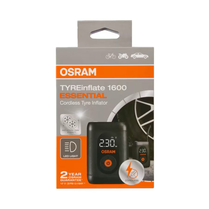 OSRAM TYREinflate 1600 ESSENTIAL – cordless digital tyre inflator, USB-C, 7 bar