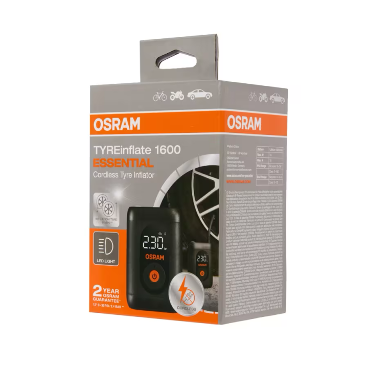 OSRAM TYREinflate 1600 ESSENTIAL – cordless digital tyre inflator, USB-C, 7 bar