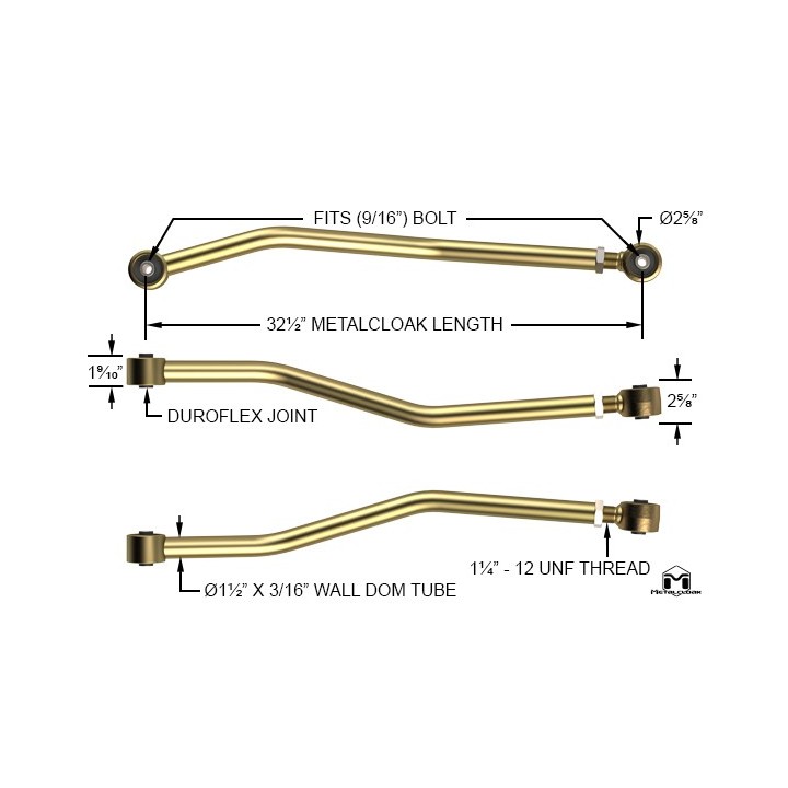 MetalCloak Duroflex Rear Upper Long Arms, Jeep Wrangler JK and JL