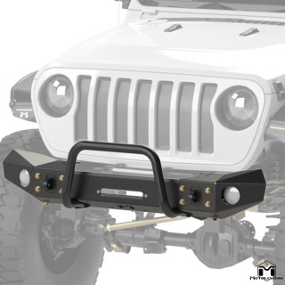Frame-Built Front Bumper No. 2401, 56" Light Caps + Winch Guard, JL/JT METALCLOAK