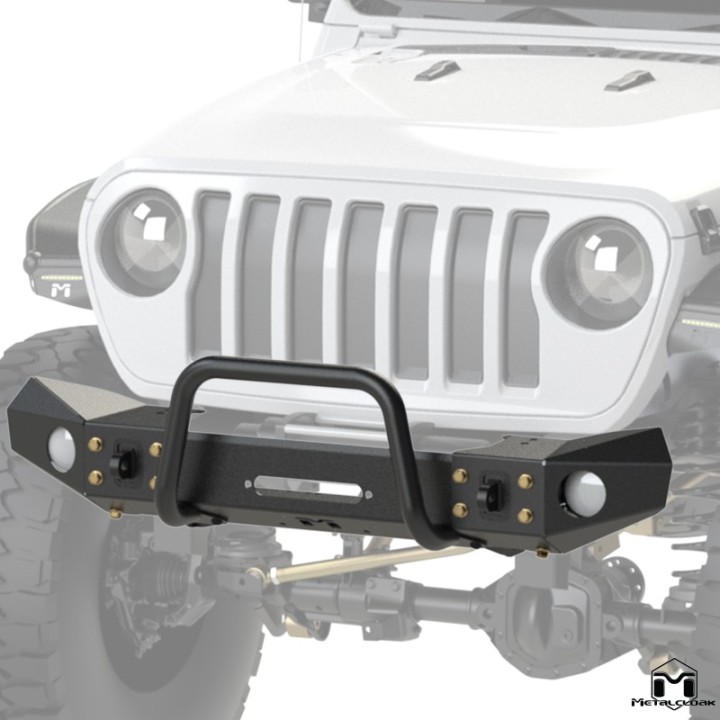 Frame-Built Front Bumper No. 2401, 56" Light Caps + Winch Guard, JL/JT METALCLOAK