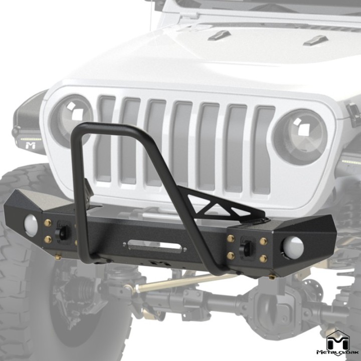 Frame-Built Front Bumper No. 2402, 56" Light Caps + Mid Stinger, JL/JT METALCLOAK