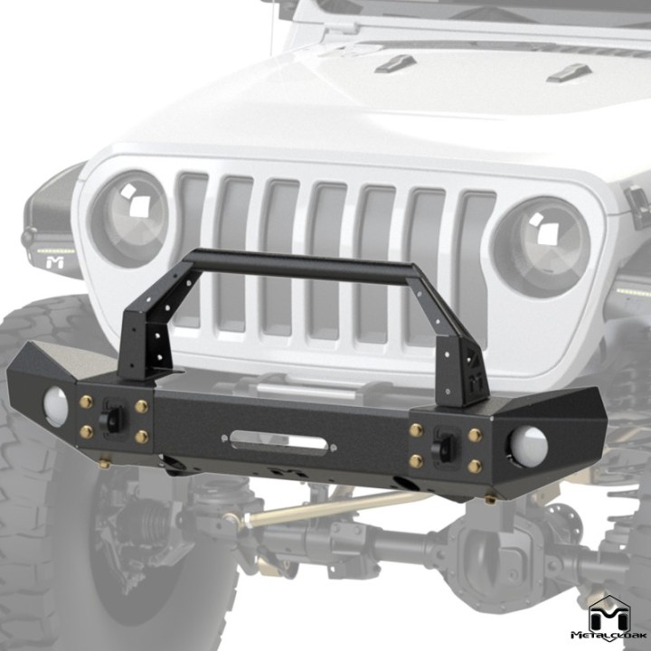 Frame-Built Front Bumper No. 2404, 56" Light Caps + Bull Bar, JL/JT METALCLOAK