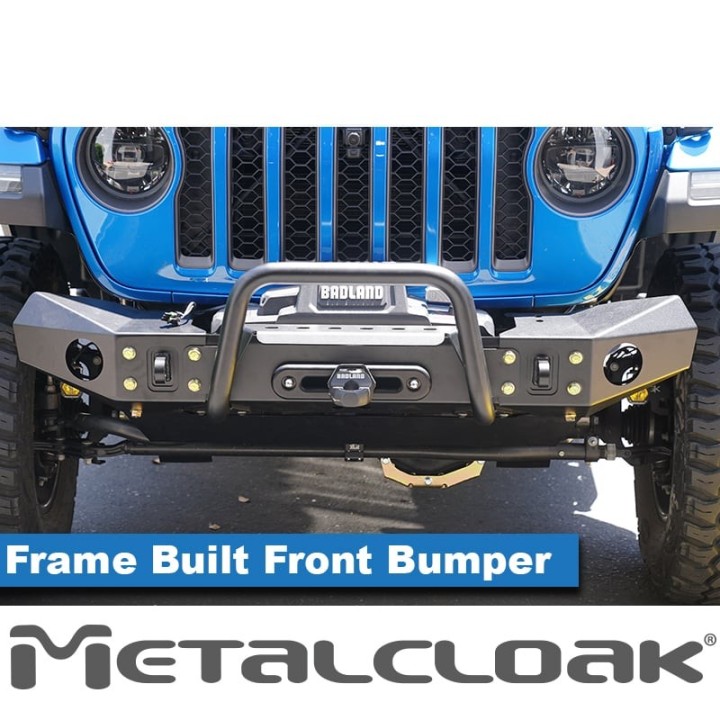 Frame-Built Front Bumper No. 2404, 56" Light Caps + Bull Bar, JL/JT METALCLOAK - view 4
