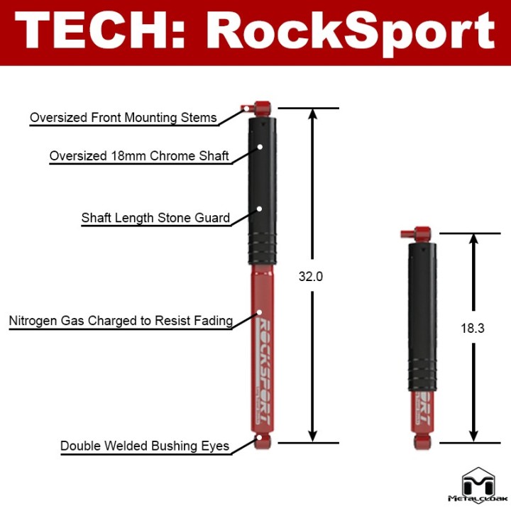 RockSport RED Long(er) Travel Rear Shocks, Pair, JL Wrangler METALCLOAK - view 4