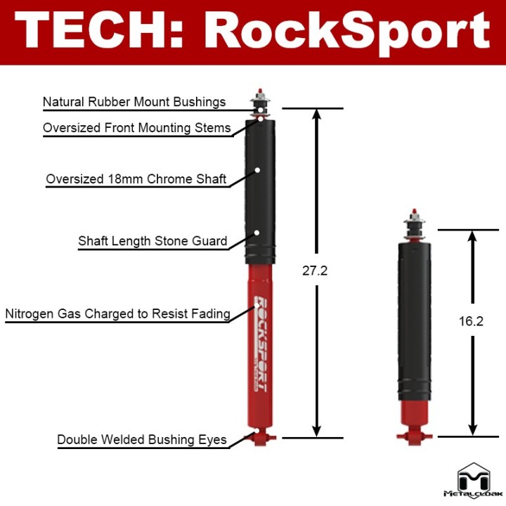 RockSport RED Long Travel Front Shocks - Jeep Wrangler TJ/LJ | MetalCloak