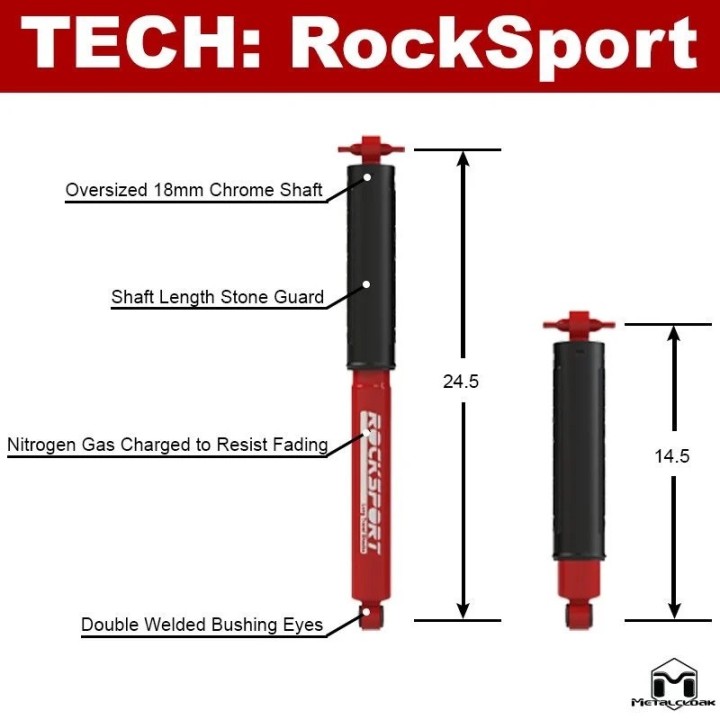 RockSport RED Long Travel Rear Shocks - Jeep Wrangler TJ/LJ | MetalCloak