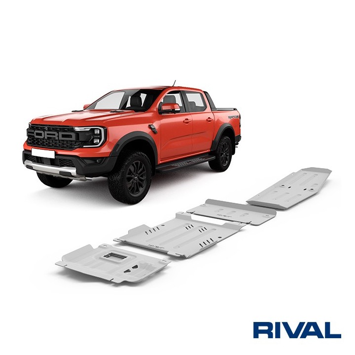 Rival Skid Plate Set (Engine, Gearbox, Transfer Case, Fuel Tank), Aluminium 6 mm, Ford Ranger Raptor 2022