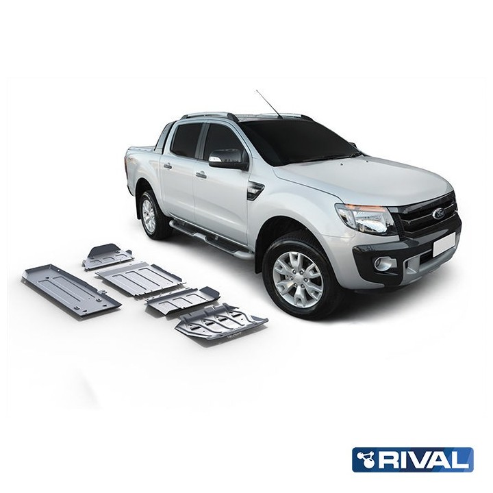 Rival Skid Plate Set, 5 pcs — Radiator, Engine, Gearbox, Transfer Case, Fuel Tank — Alu 4 mm — Ford Ranger 2011-2022