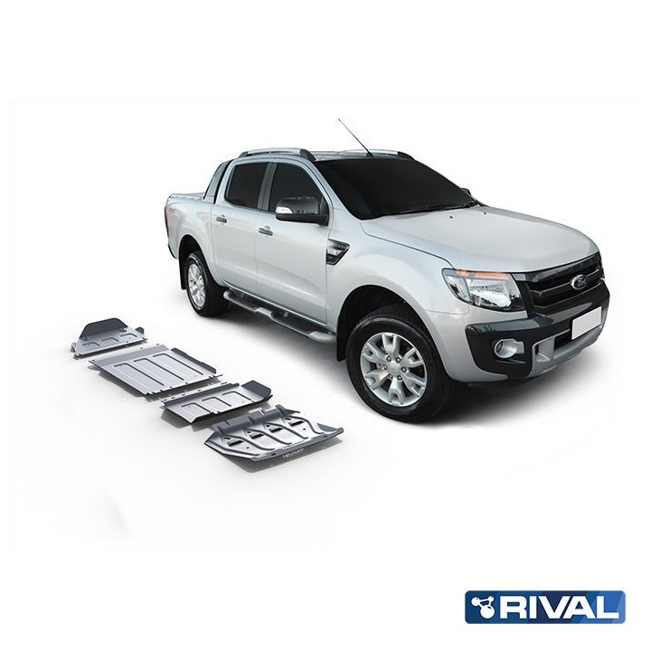 Rival Skid Plate Set, 4 pcs — Radiator, Engine, Gearbox, Transfer Case — Alu 4 mm — Ford Ranger 2011-2022