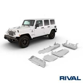 Rival Skid Plate Set — Steering Rods, Exhaust, Engine, Gearbox, Transfer Case, Fuel Tank — Jeep Wrangler JK 4-Door 2.8D