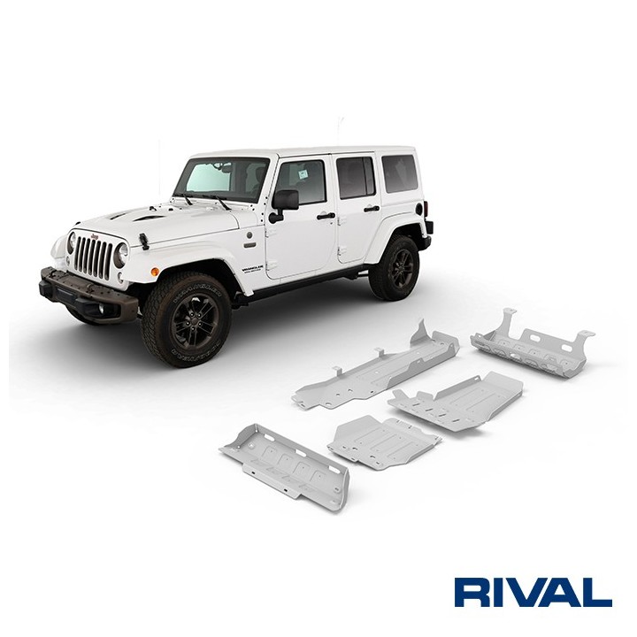 Rival Skid Plate Set — Steering Rods, Exhaust, Engine, Gearbox, Transfer Case, Fuel Tank — Jeep Wrangler JK 4-Door 2.8D