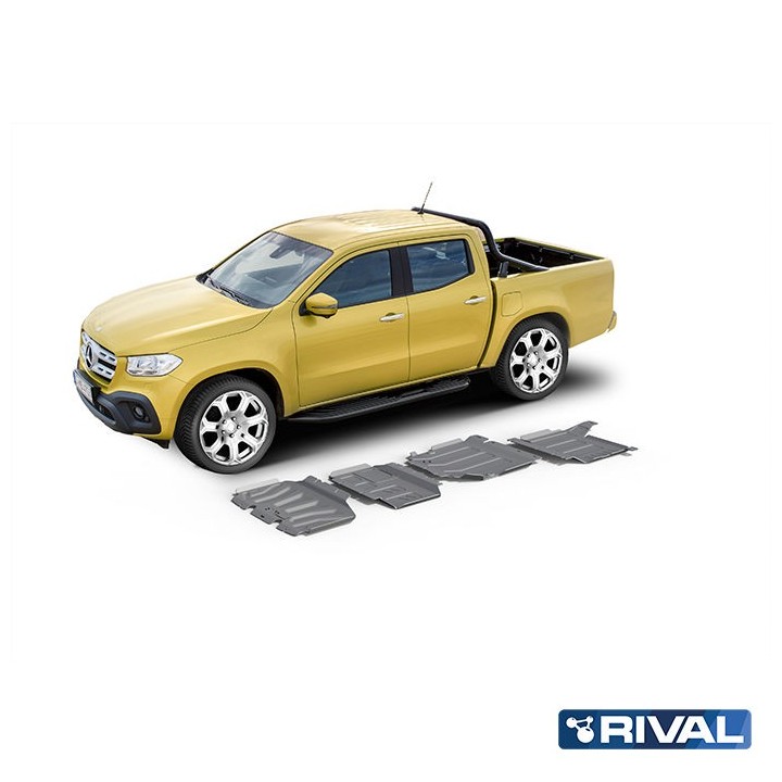 Rival Skid Plate Set Aluminium 6 mm (Radiator, Engine, Gearbox, Transfer Case) — Mercedes X-Class 3.0 D V6 2018
