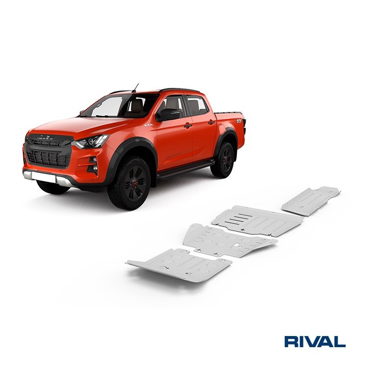 Rival Skid Plate Set (Radiator, Engine, Gearbox, Transfer Case, Fuel Tank), Aluminium 6 mm, Isuzu D-Max 2021