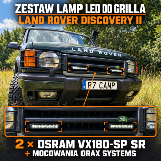 Zestaw 2 lamp LED OSRAM VX180-SP SR z mocowaniami ORAX Systems w atrapę — Land Rover Discovery II - ujęcie 2
