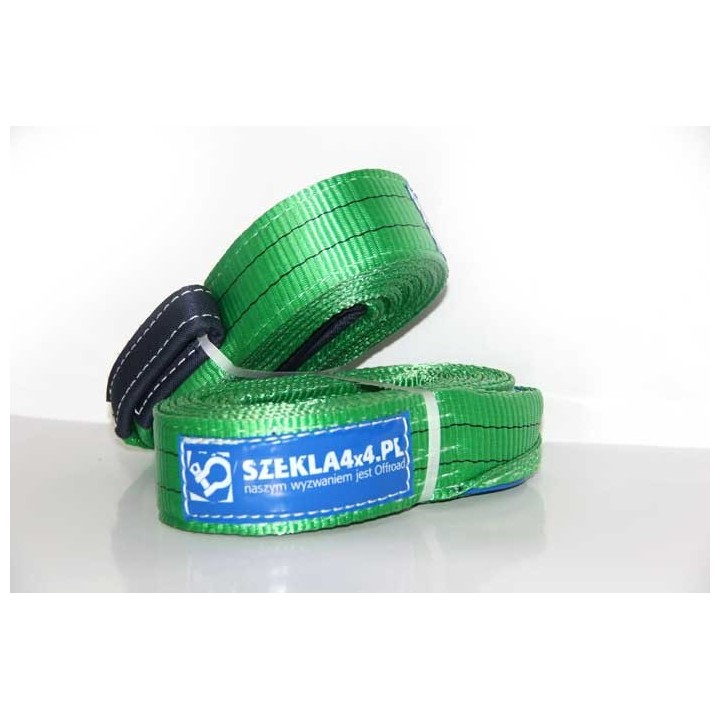 3 m tree trunk protector: green webbing coiled in two loops with the Szekla4x4.pl label