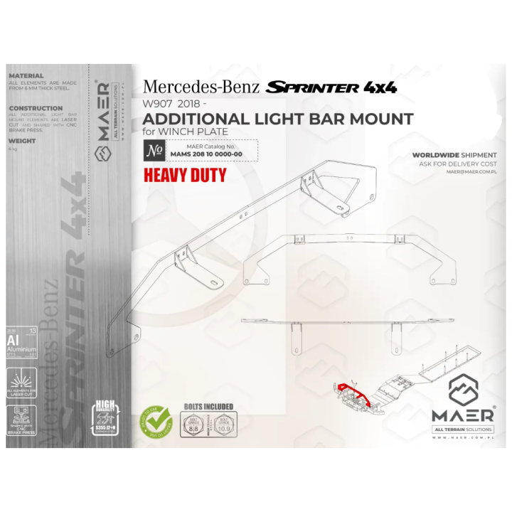 LED light bar mount for plate for a winch Heavy Duty MAER
