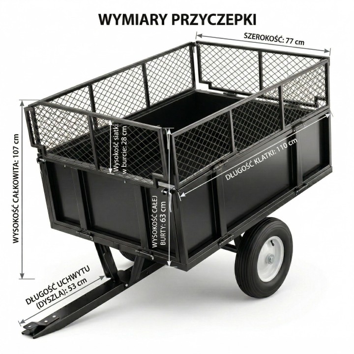 Przyczepka ogrodowa z kiprem Barracuda B-TC3080, 300 kg, do quada i traktorka - ujęcie 4