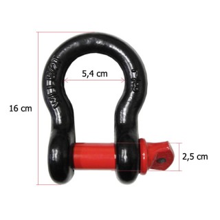 6.5 t shackle dimensions: 16 cm tall, 5.4 cm bow clearance and a 2.5 cm pin