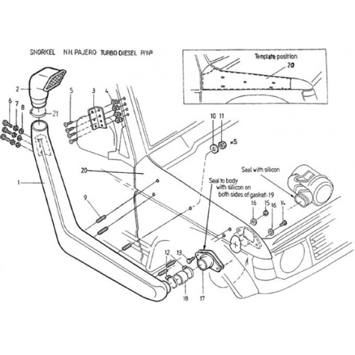 Snorkel Snakeman 4WD Mitsubishi Pajero V20 engines SNSV31