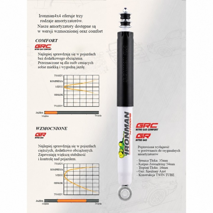 Front shock absorber Ironman 4x4 Nitro Gas, 2" lift — Toyota Hilux 2WD Low (12764GRRH) - view 2