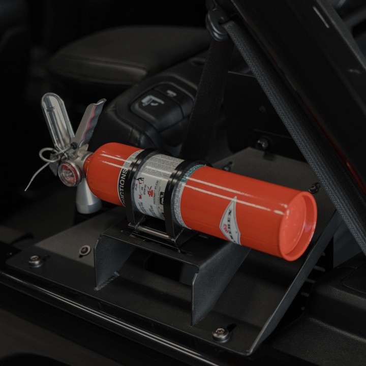 TEK208 CNC Fire Extinguisher Mount, Black – One-Hand Access