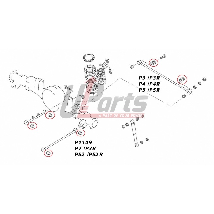 Rear suspension arm rubber bushings Nissan Patrol Y60 / Y61, 8 pcs Kalgum - view 2